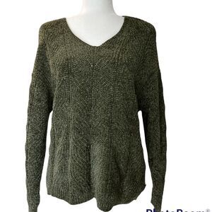 Olive Green Women’s Sweater Knit Cozy Size Large Crewneck Long Sleeve